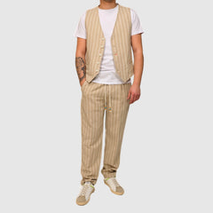 BERNA PANTALONI M26139830 BEIGE A RIGHE