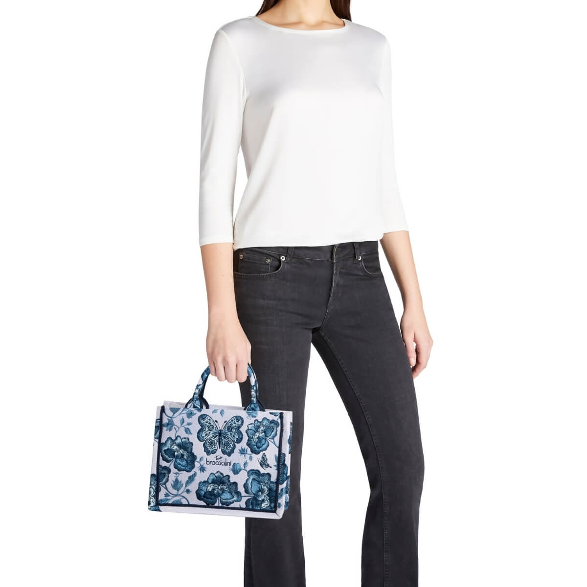 BRACCIALINI BORSA A MANO B18920 BLU E BIANCA