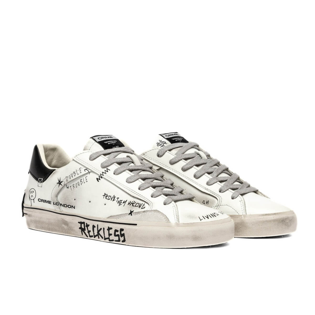CRIME LONDON DISTRESSED SNEAKERS 11033 10 BIANCO GRAFFITI