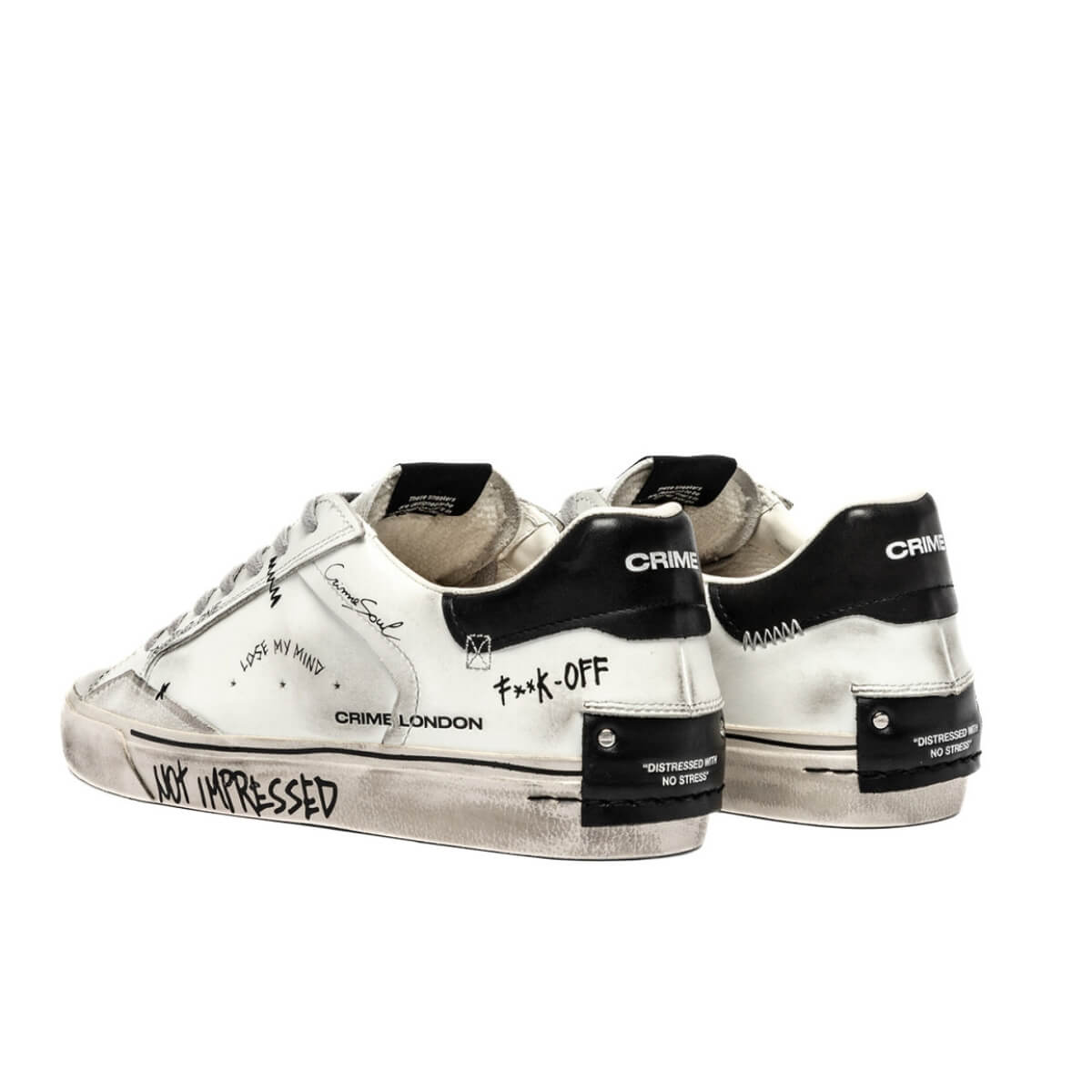 CRIME LONDON DISTRESSED SNEAKERS 11033 10 BIANCO GRAFFITI