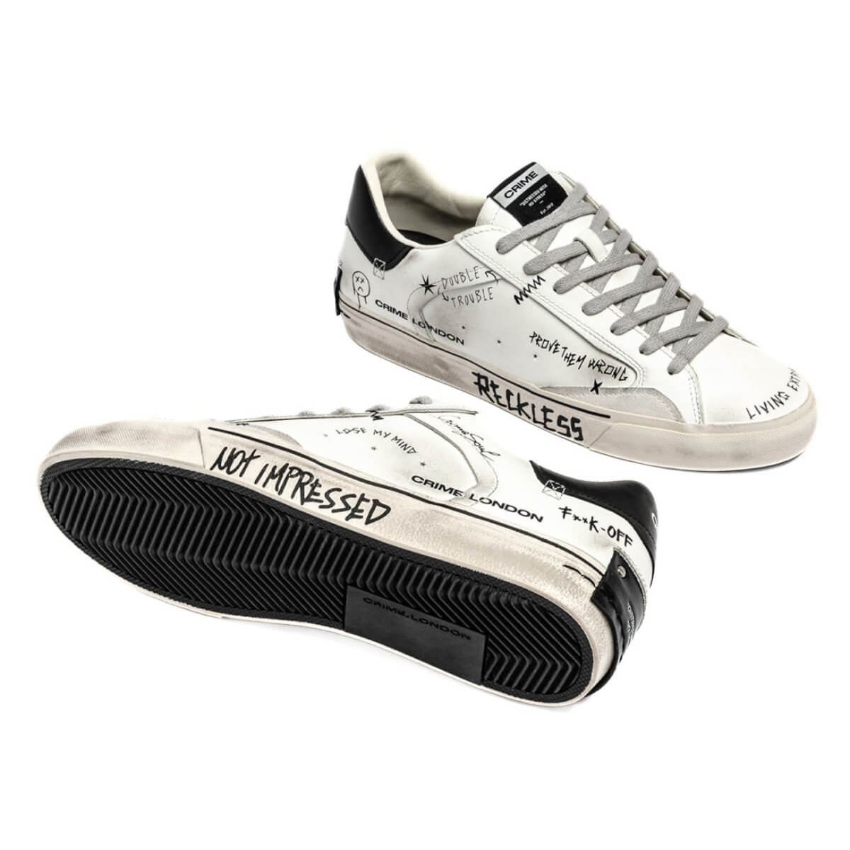 CRIME LONDON DISTRESSED SNEAKERS 11033 10 BIANCO GRAFFITI