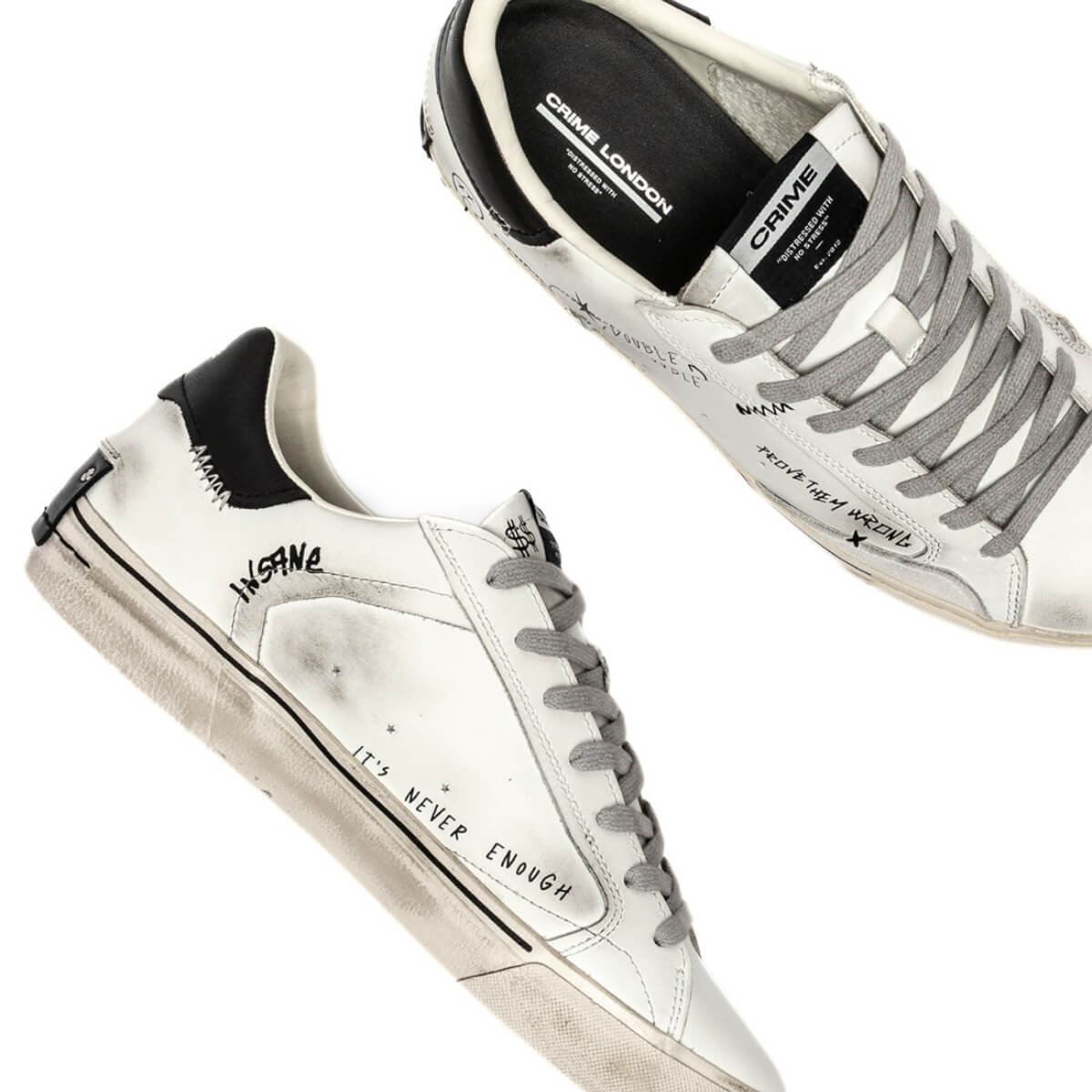 CRIME LONDON DISTRESSED SNEAKERS 11033 10 BIANCO GRAFFITI