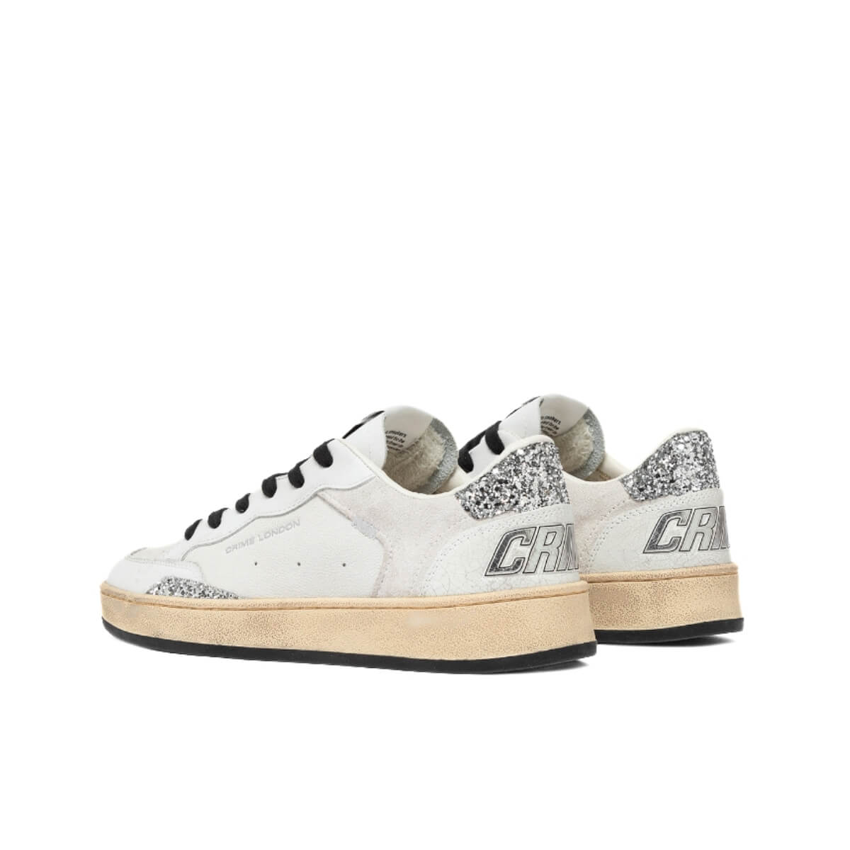 Sneaker Crime London Chelsea 21203 bianca con glitter argento e dettaglio cracklé