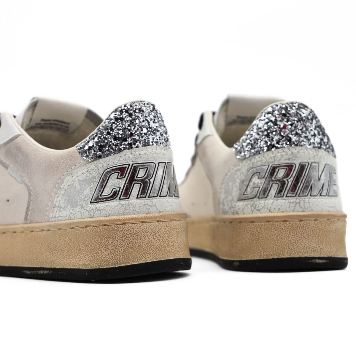 Sneaker Crime London Chelsea 21203 bianca con glitter argento e dettaglio cracklé