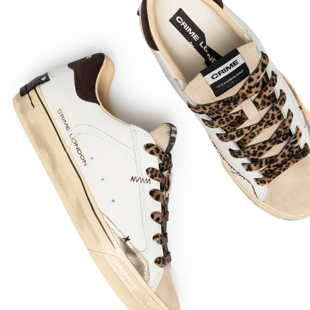 CRIME LONDON SNEAKERS DECONSTRUCTED 23071 10 BIANCO LEOPARD