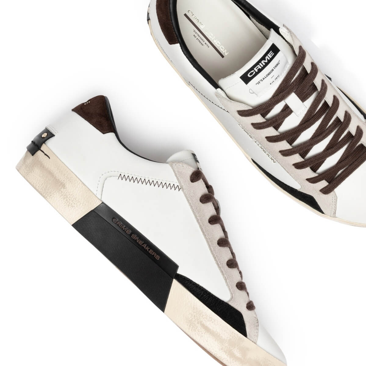 CRIME LONDON SNEAKERS DISTRESSED 10003 10 BIANCO MARRONE