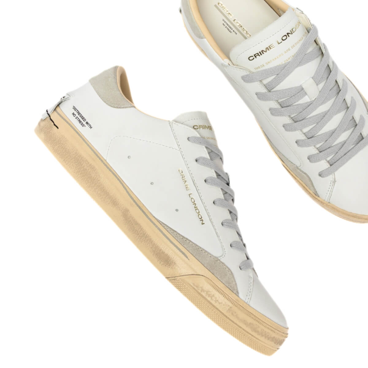 Sneakers Crime London Dstrezzed bianco e grigio chiaro in vera pelle