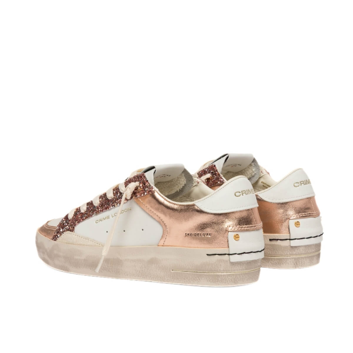 Sneaker Crime London SK8 Deluxe rosa glitter talloncino bianco in pelle 