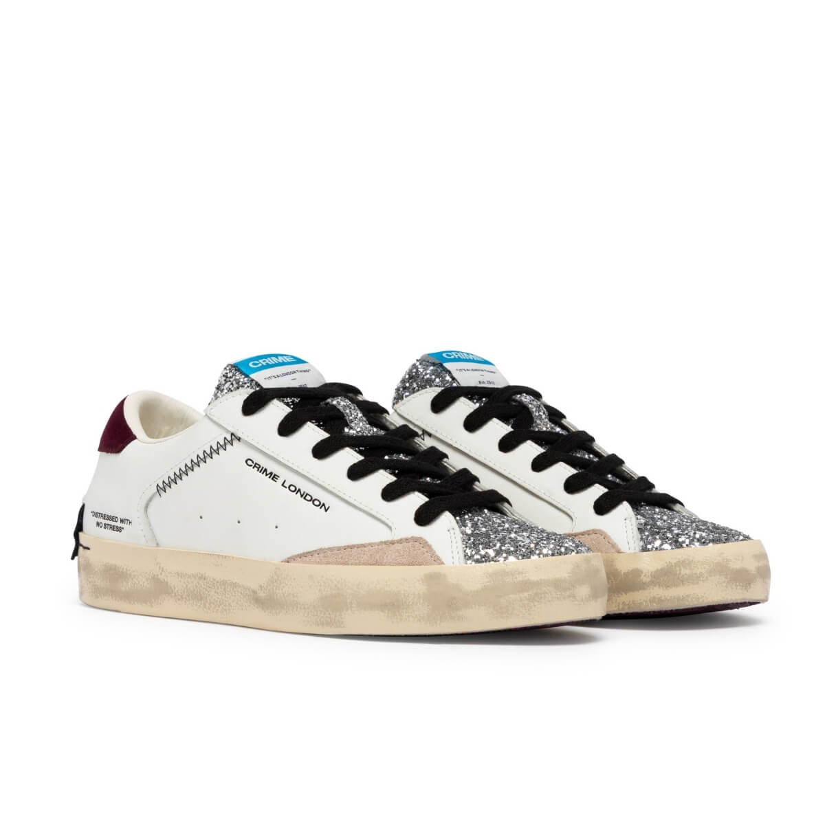 CRIME LONDON DISTRESSED SNEAKERS 23005 10 BIANCO GLITTER