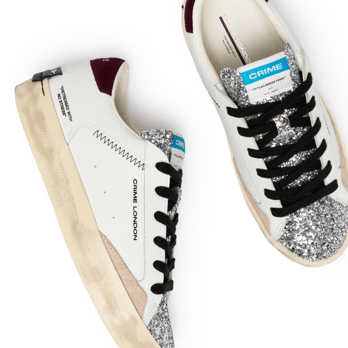 CRIME LONDON DISTRESSED SNEAKERS 23005 10 BIANCO GLITTER