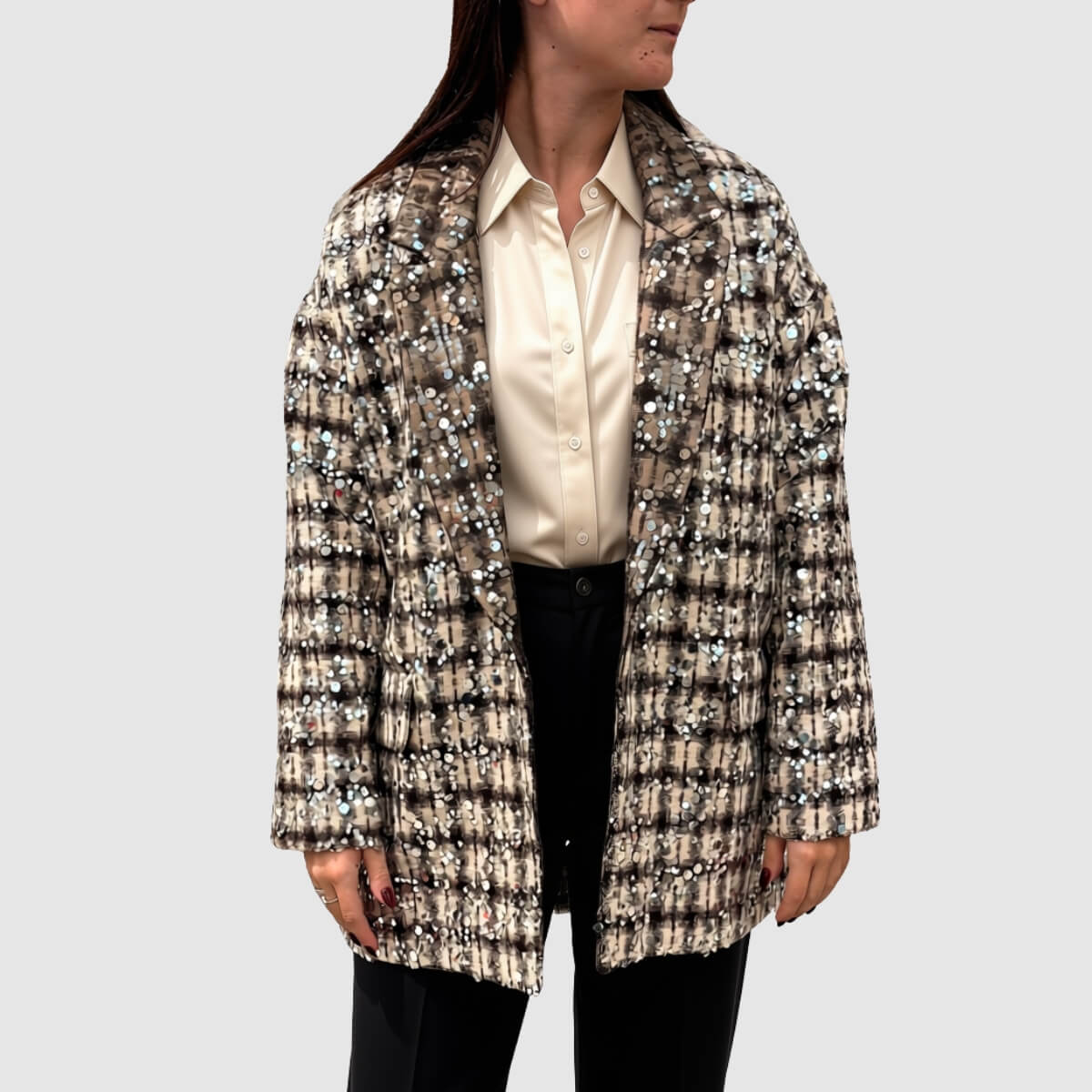 CROCHÈ GIACCA CR11611 240 PAILLETTES BEIGE