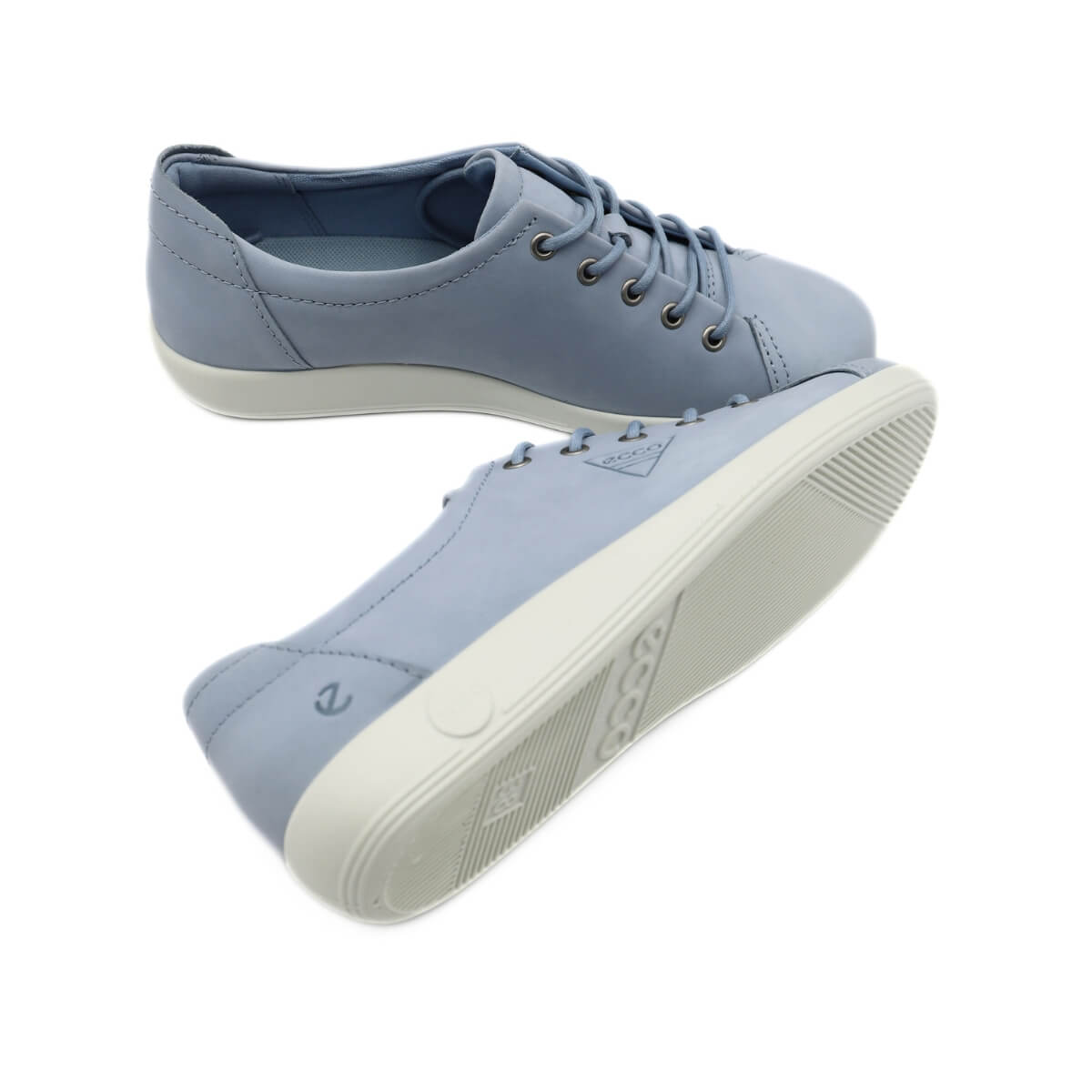 Vista laterale delle ECCO Soft 2.0 sneakers azzurre in pelle premium