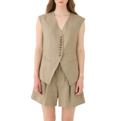 Gilet puro lino di colore tortora ELEH