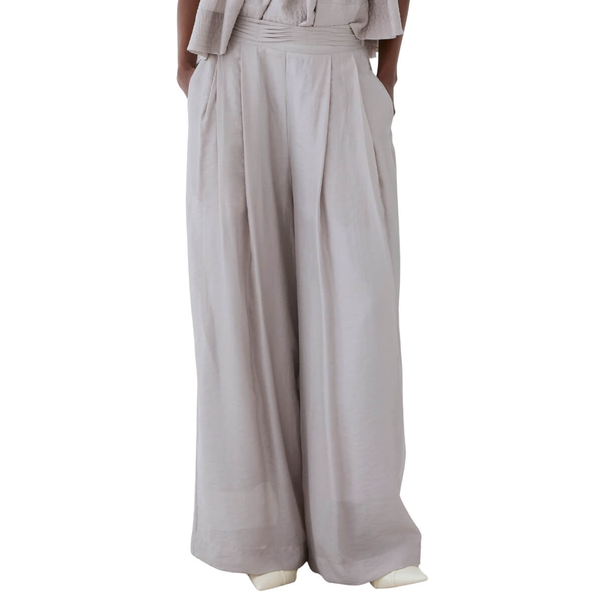 Pantalone palazzo ELEH SS260269 grigio argento elegante con tasche 