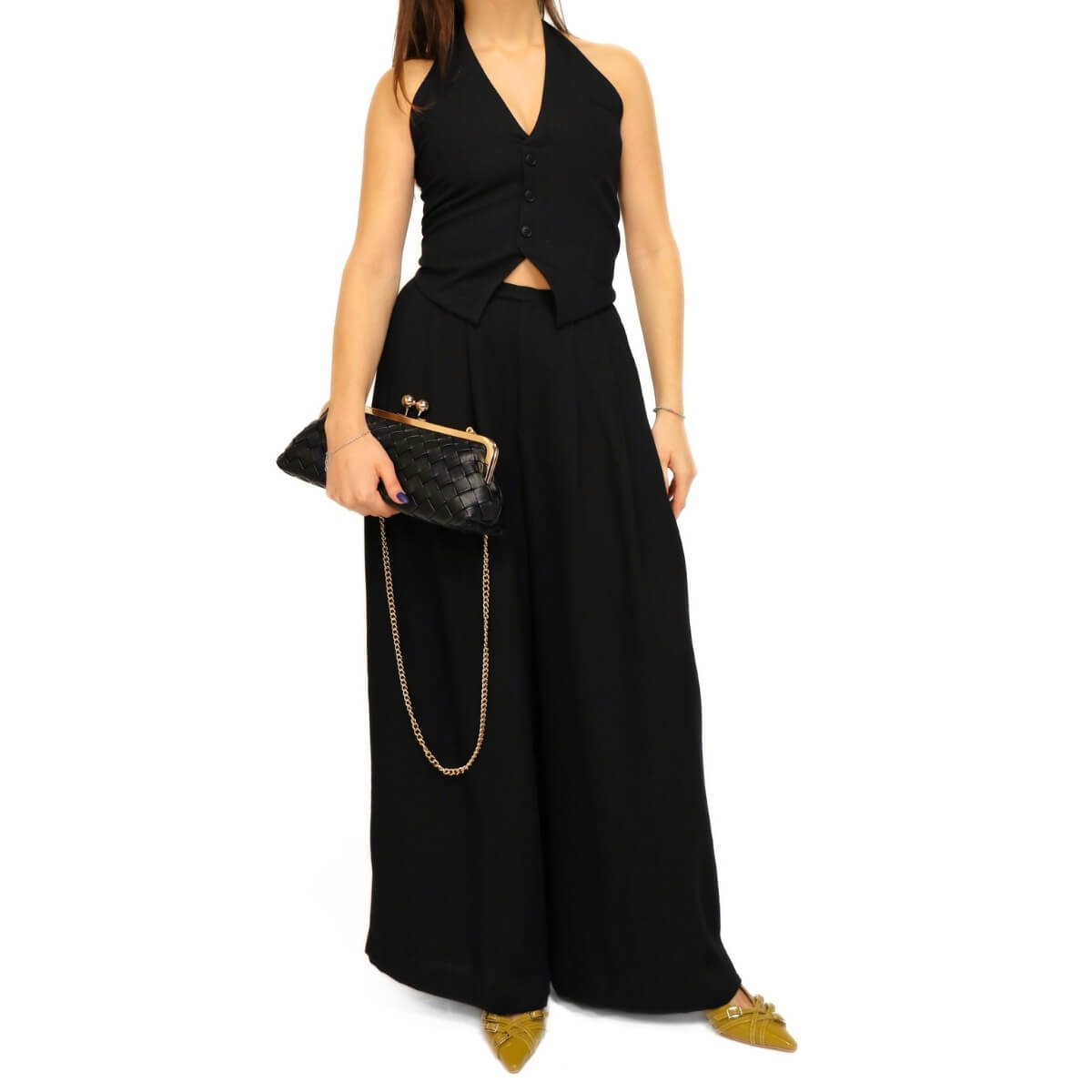 Pantalone ELEH SS260043 nero elegante in tessuto pregiato
