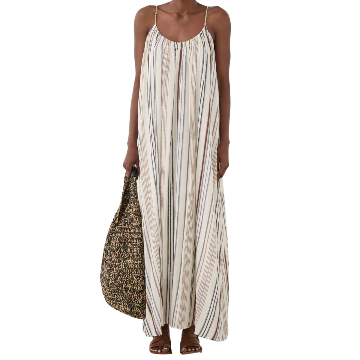 Vestito lungo da donna ELEH SS260133 ecru a righe verticali.