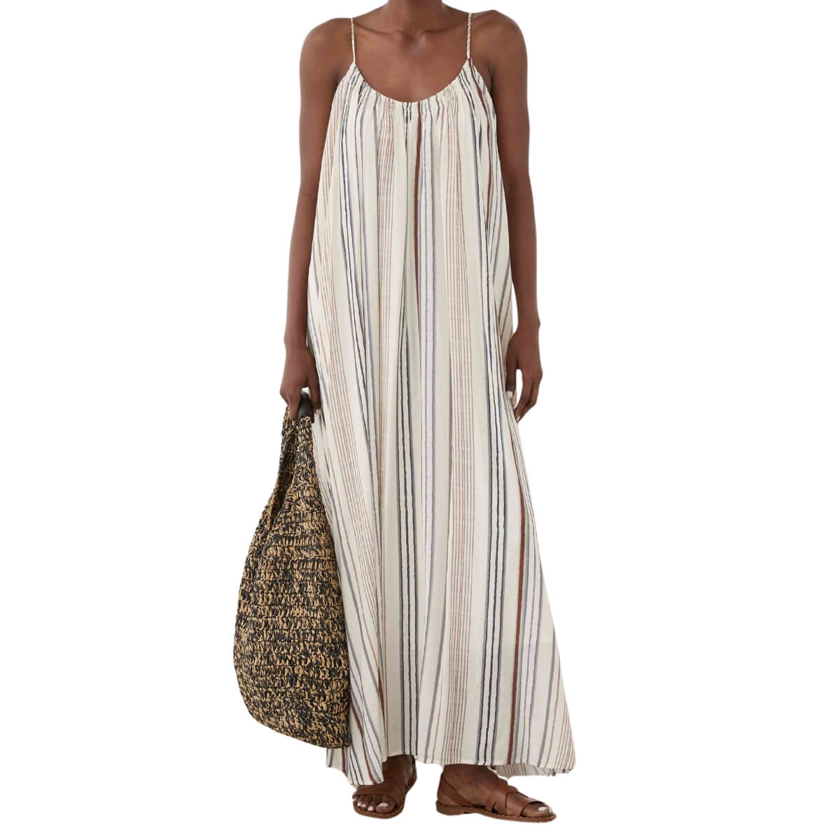 Vestito lungo da donna ELEH SS260133 ecru a righe verticali.