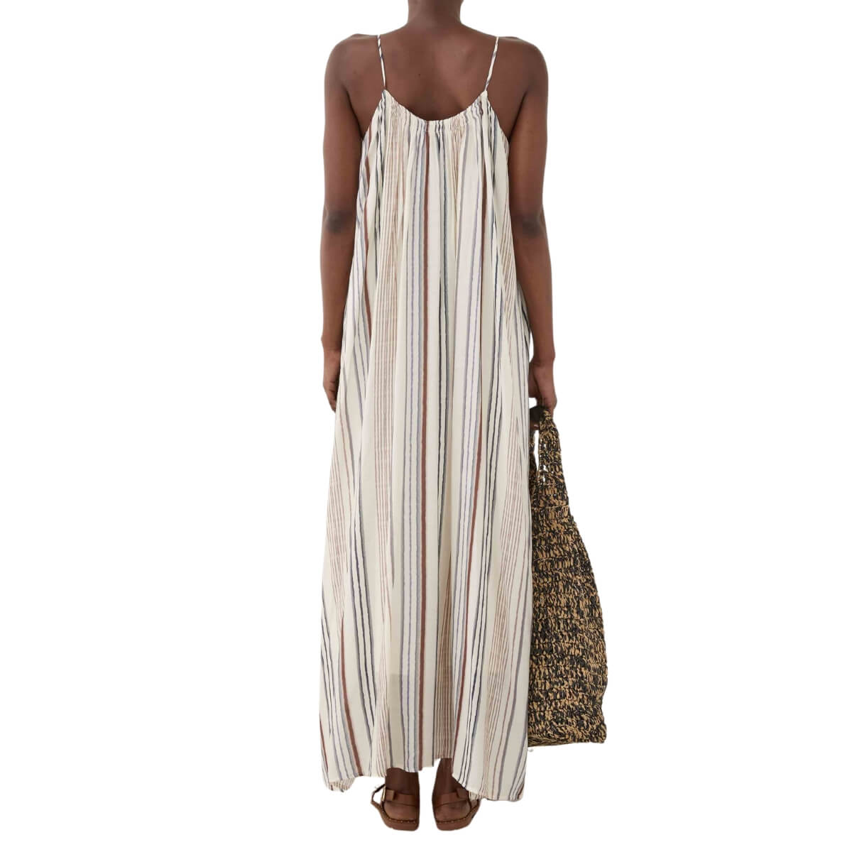 Vestito lungo da donna ELEH SS260133 ecru a righe verticali.