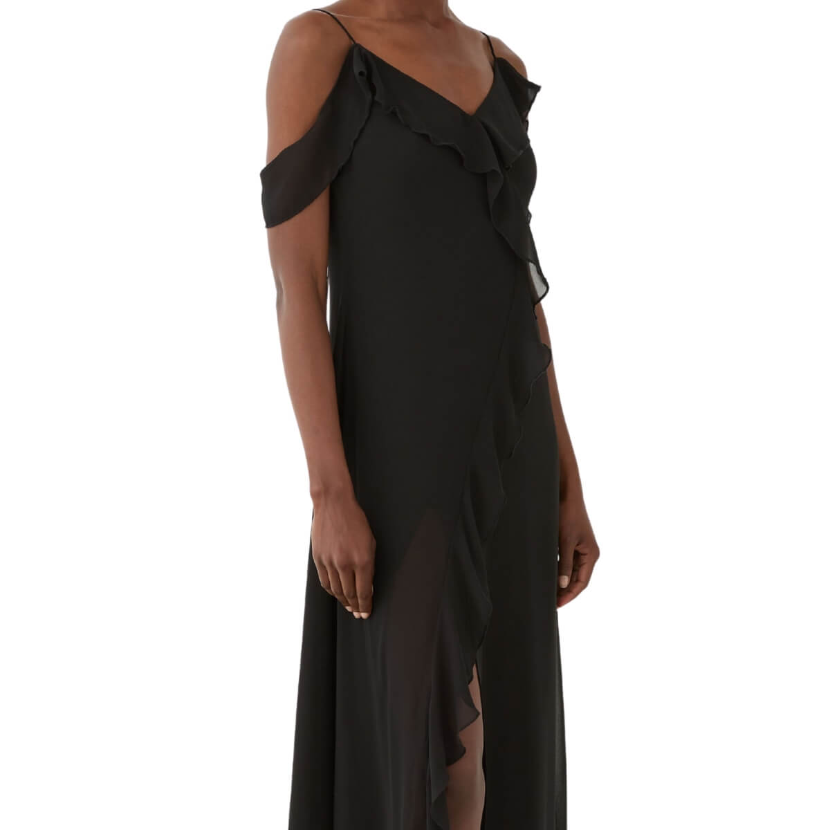 Abito nero elegante Eleh lungo su sfondo neutro