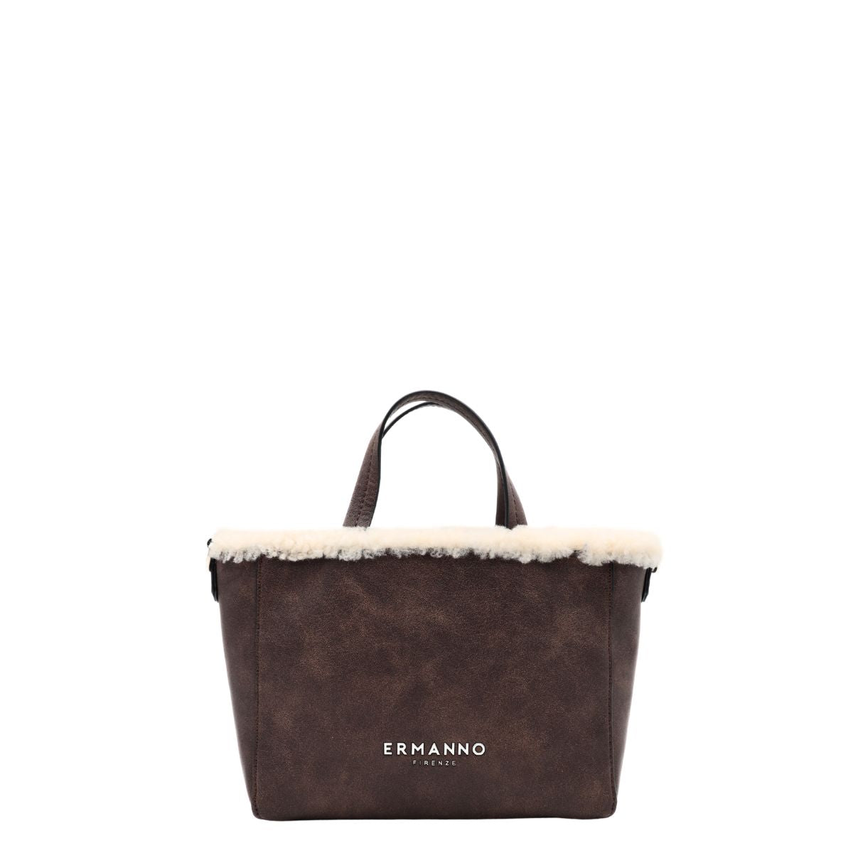 Dettaglio bordo in eco-shearling bianco su borsa Ermanno Scervino Vanessa Fur