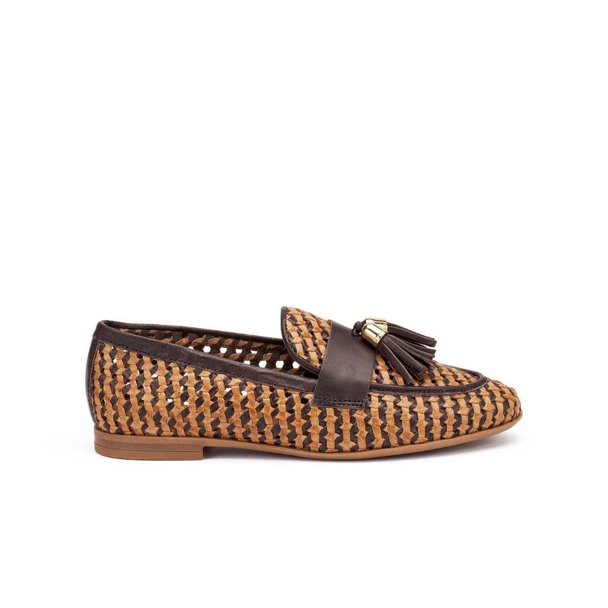 Mocassino Frau in pelle beige con nappine decorative
