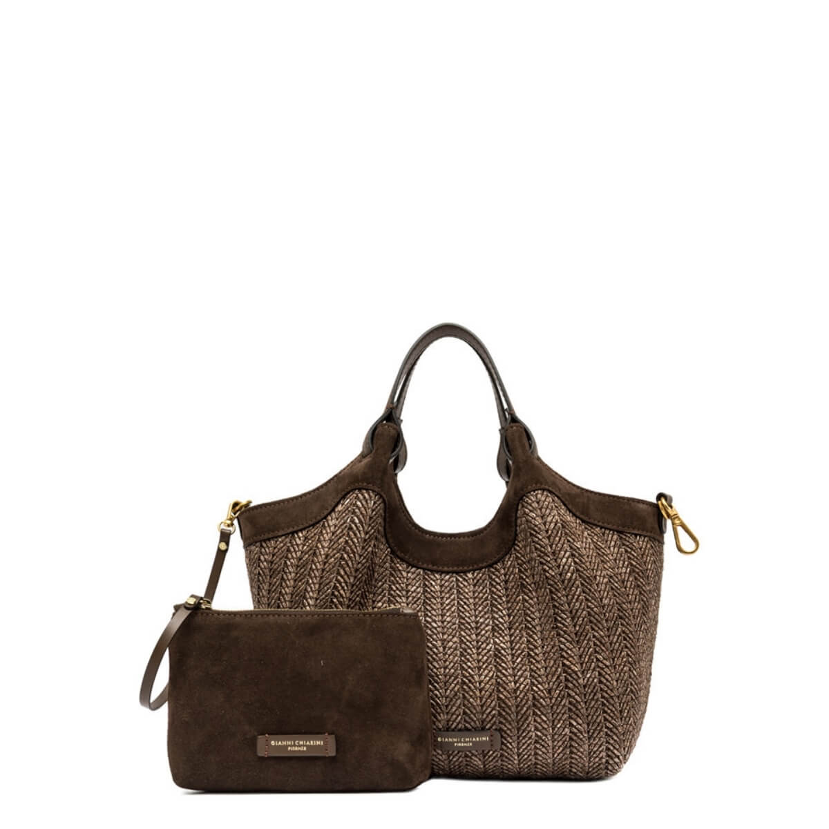 Borsa Gianni Chiarini Dua in paglia intrecciata colore choco con bustina
