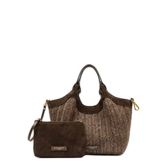 Borsa Gianni Chiarini Dua in paglia intrecciata colore choco con bustina