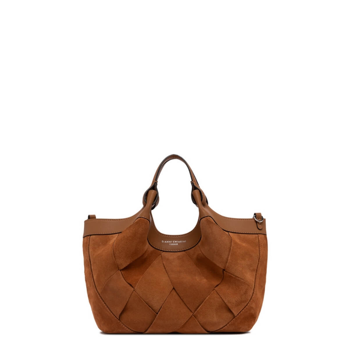 Borsa Gianni Chiarini Dua in pelle scamosciata color caramello con trama geometrica