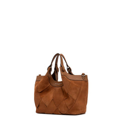 Borsa Gianni Chiarini Dua in pelle scamosciata color caramello con trama geometrica
