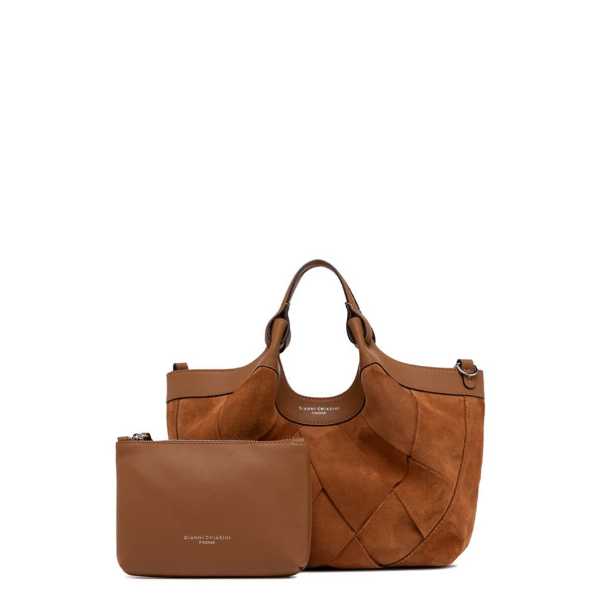Borsa Gianni Chiarini Dua in pelle scamosciata color caramello con bustina interna