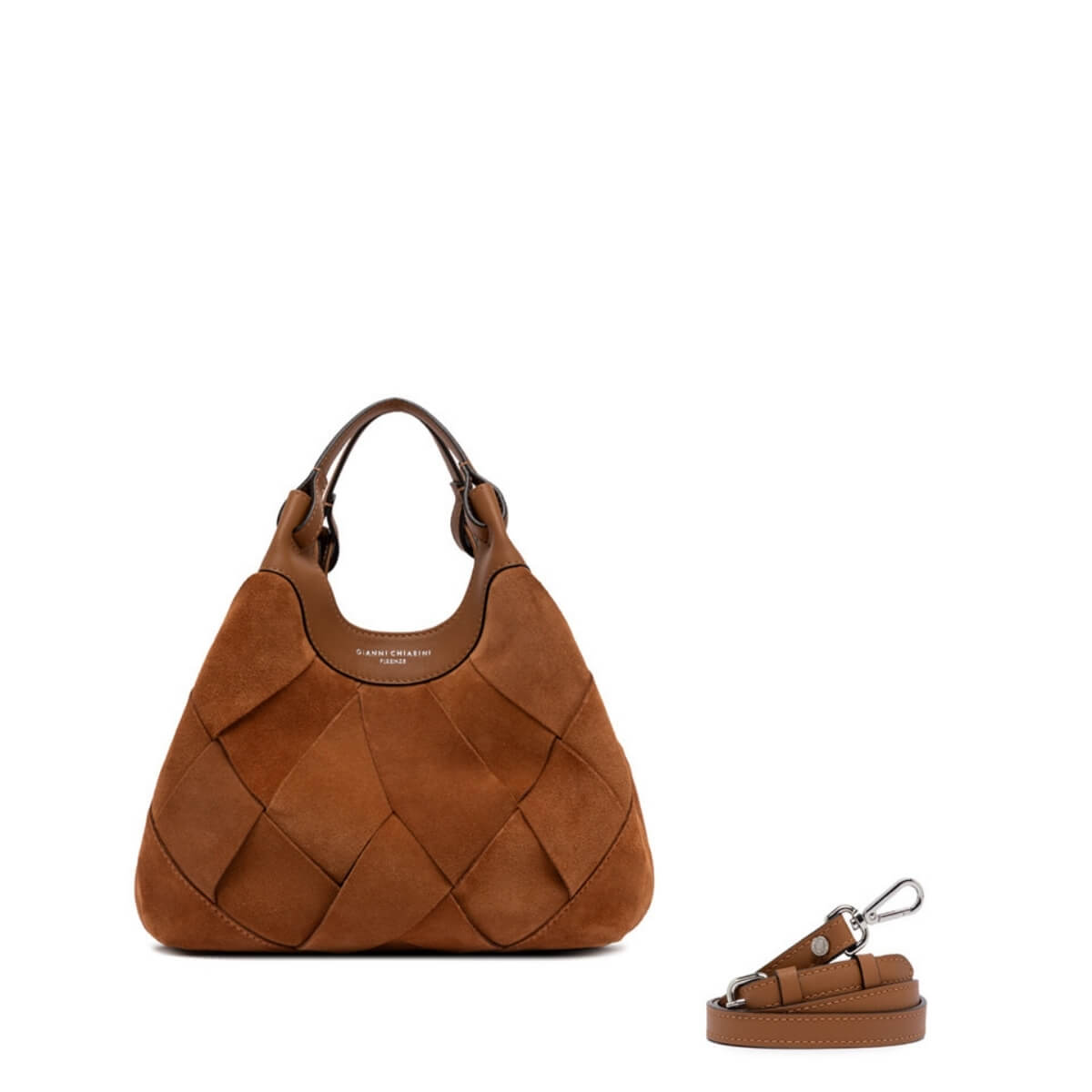 Borsa Gianni Chiarini Dua in pelle scamosciata color caramello con tracolla