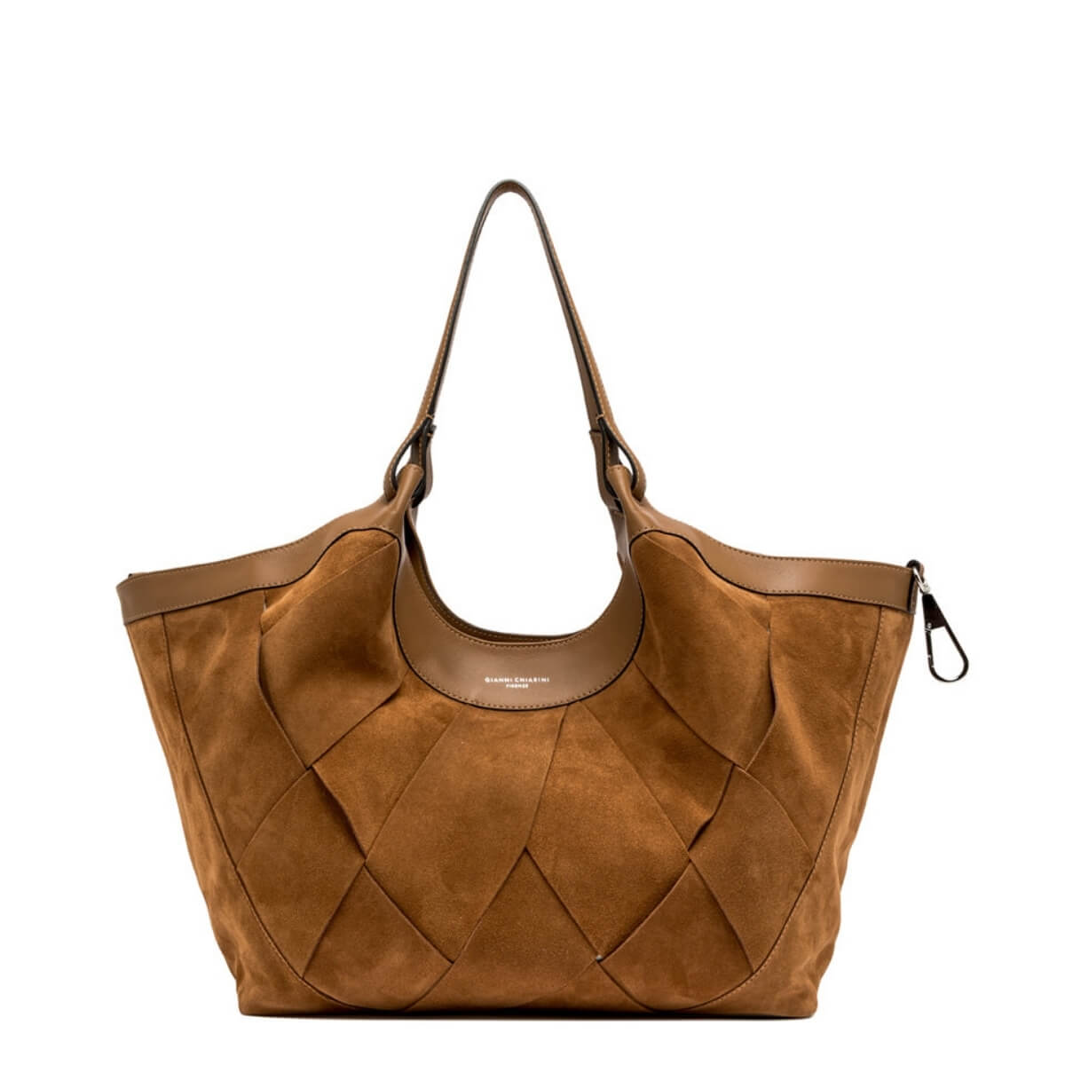 Borsa Gianni Chiarini Dua in pelle scamosciata color caramello con trama geometrica