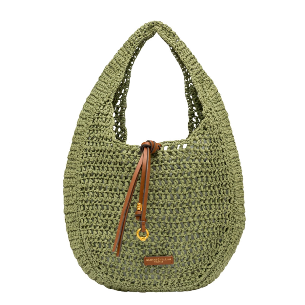 GIANNI CHIARINI BORSA HOBO PAGLIA CROCHET NEFELI BS11954 VERDE TAIGA
