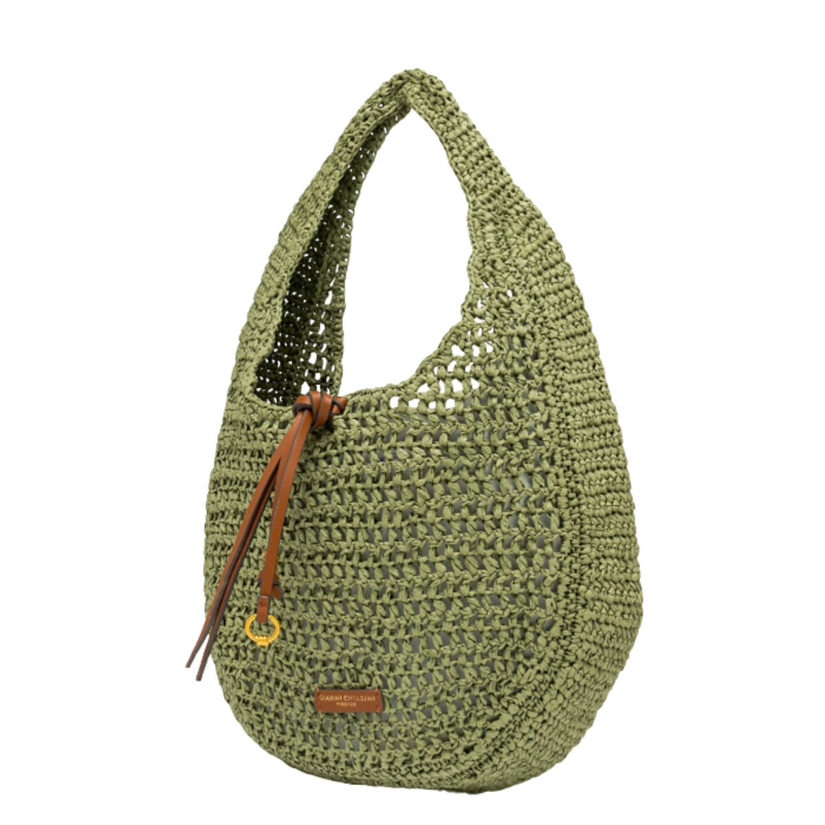 GIANNI CHIARINI BORSA HOBO PAGLIA CROCHET NEFELI BS11954 VERDE TAIGA