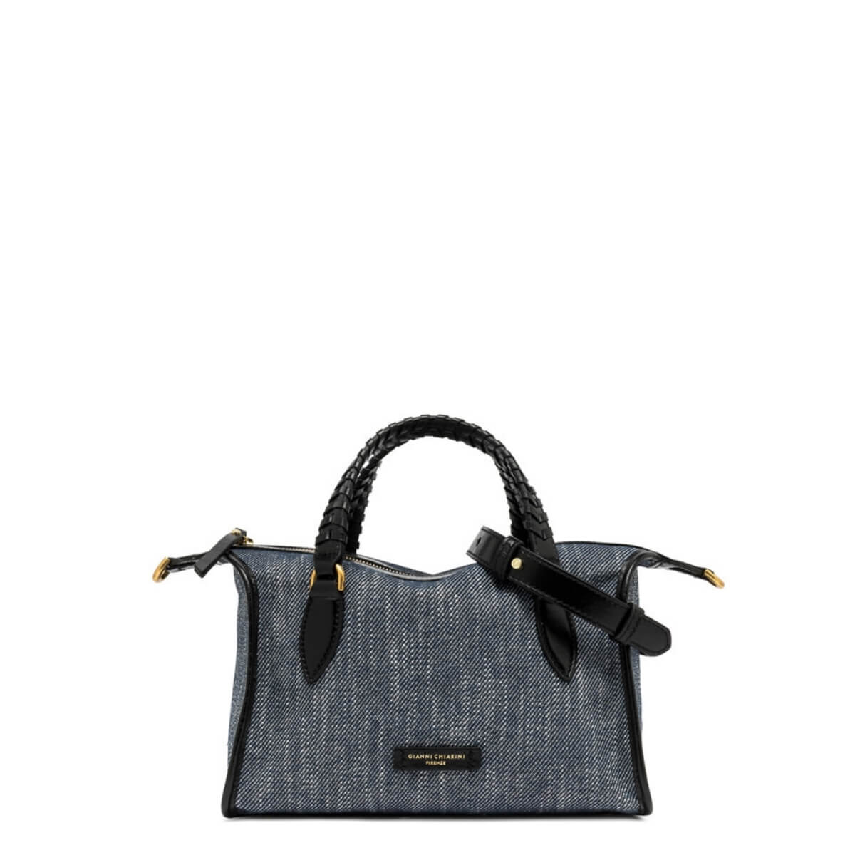 Borsa a bauletto di Gianni Chiarini Roxy colore jeans con rifiniture in pelle