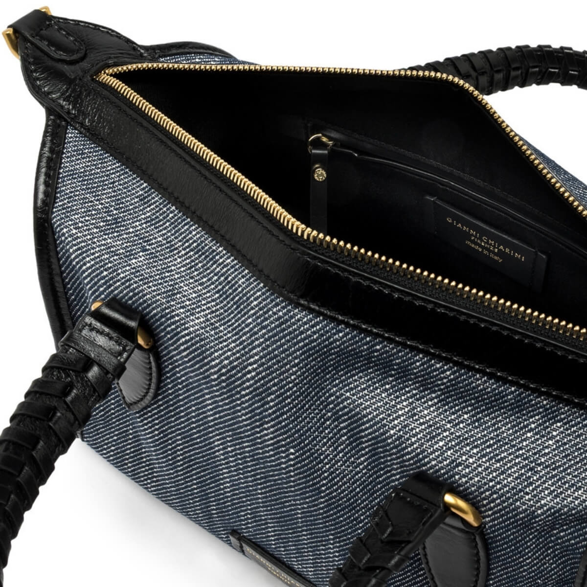 Borsa a bauletto di Gianni Chiarini Roxy colore jeans con rifiniture in pelle