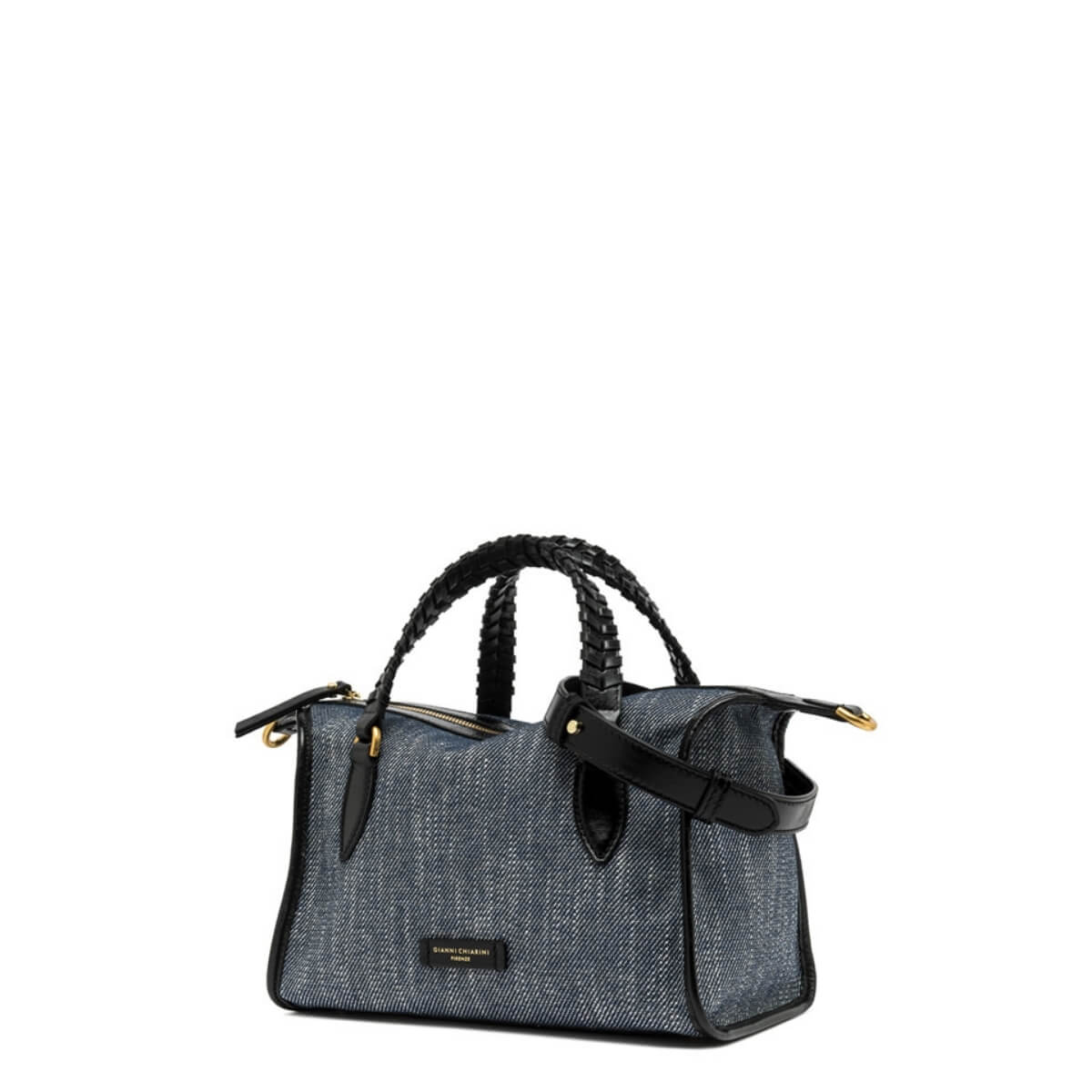Borsa a bauletto di Gianni Chiarini Roxy colore jeans con rifiniture in pelle