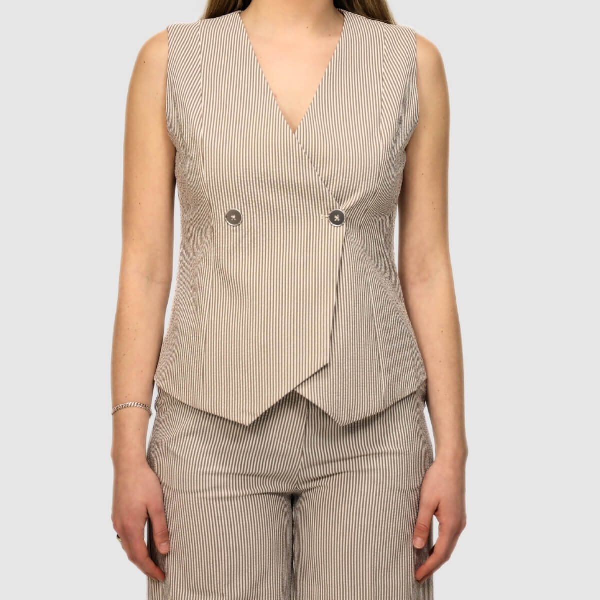 GOA GOA GILET COLETTE BIANCO/MARRONE A RIGHE