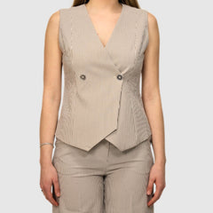 GOA GOA GILET COLETTE BIANCO/MARRONE A RIGHE