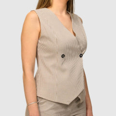 GOA GOA GILET COLETTE BIANCO/MARRONE A RIGHE