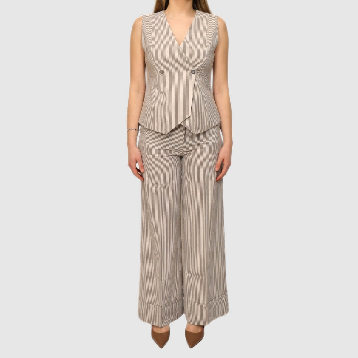 GOA GOA GILET COLETTE BIANCO/MARRONE A RIGHE