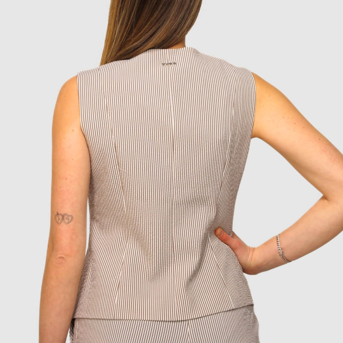 GOA GOA GILET COLETTE BIANCO/MARRONE A RIGHE