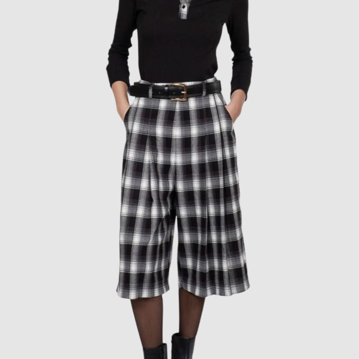 GOA GOA PANTALONI KILPAN A QUADRI BIANCO E NERO
