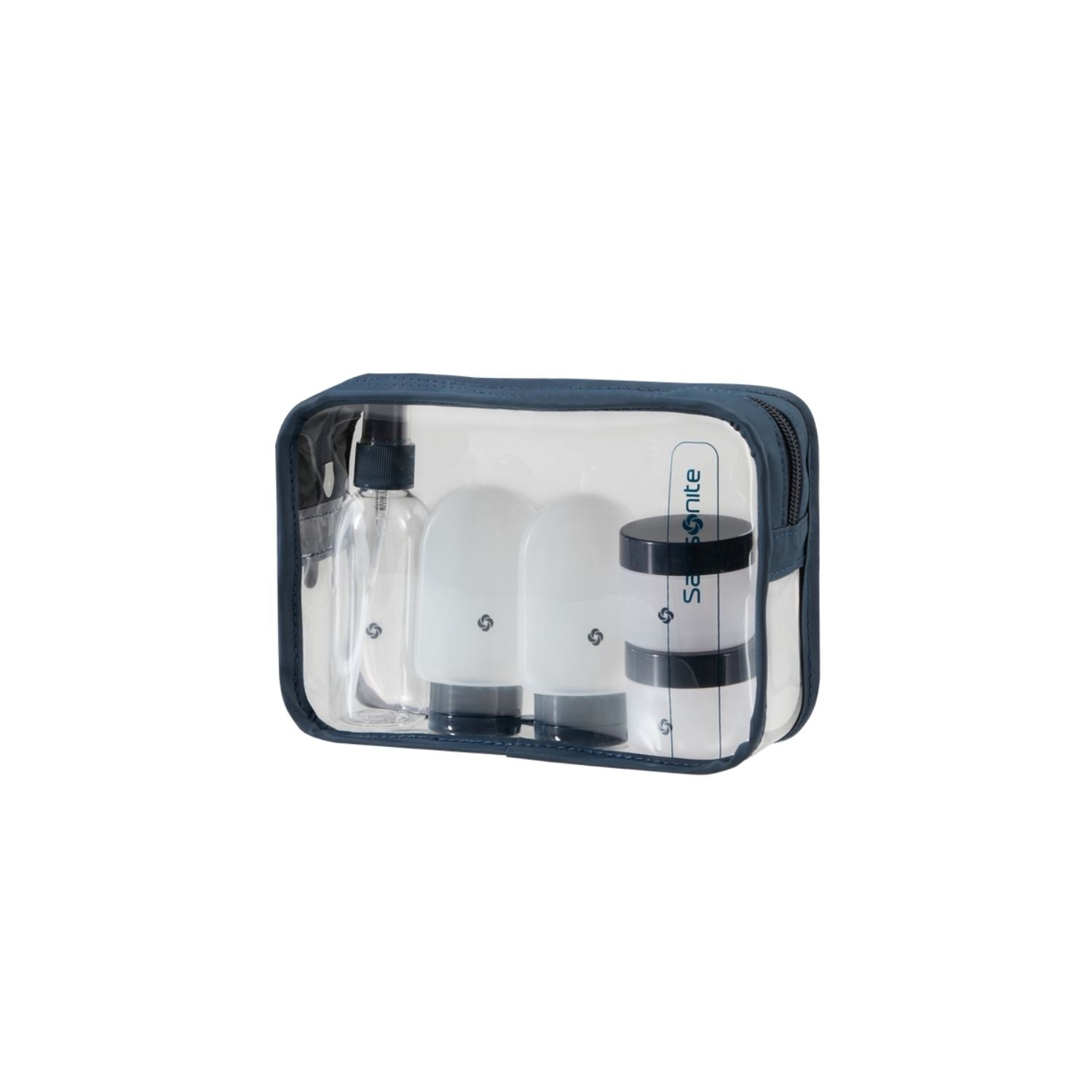 Set flaconi da viaggio in silicone con pouch trasparente e zip