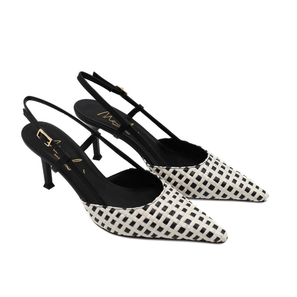MALÙ SLINGBACK 7725 RAFFIA BIANCO/NERO