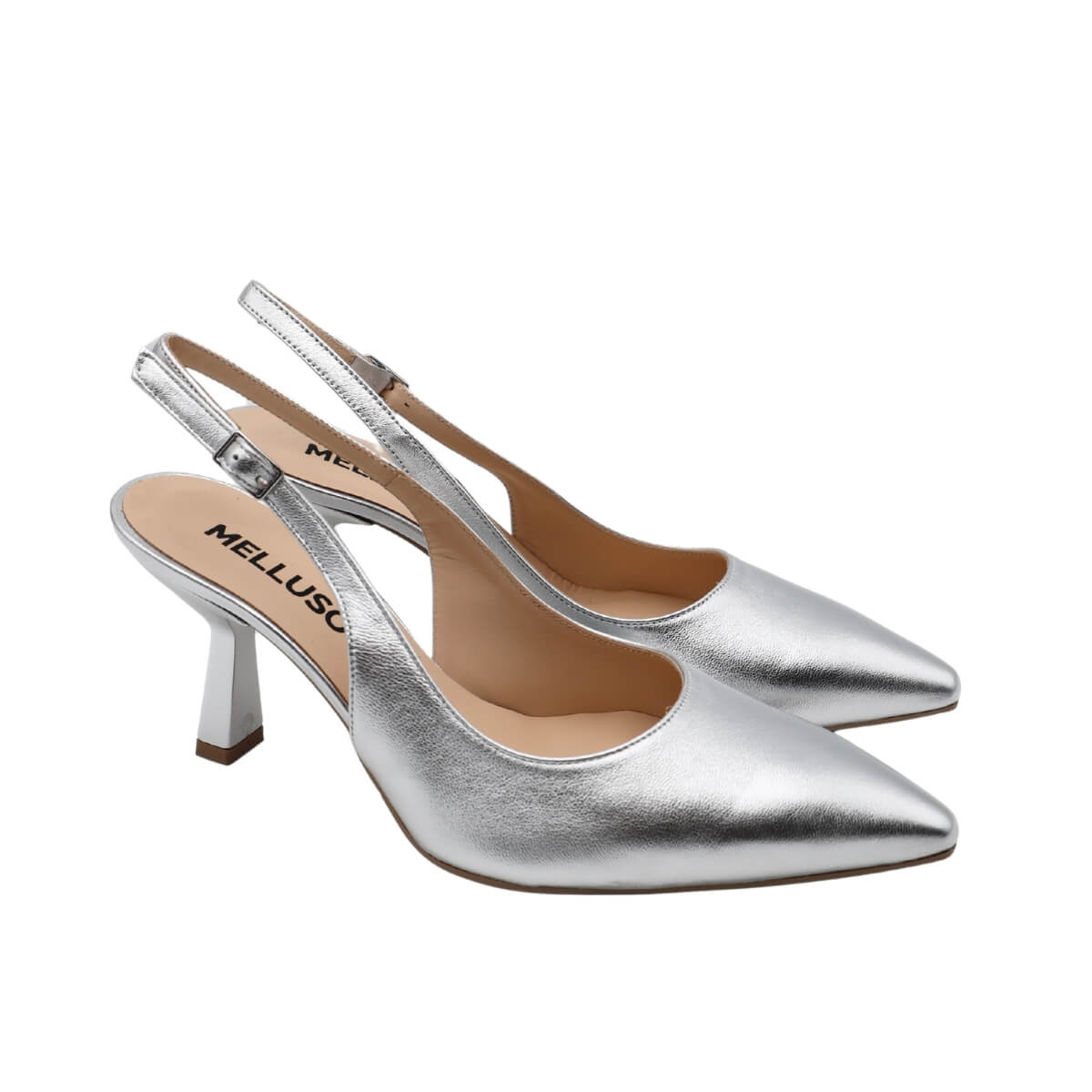 Slingback MELLUSO D192Q Argento in pelle elegante vista laterale