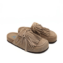 Ciabatta Miss Olivia Iris F2in camoscio tortora con frange.
