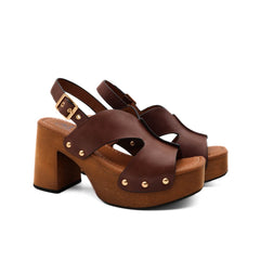 Sandalo Miss Olivia Eva F1 marrone in pelle liscia.