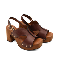 Sandalo Miss Olivia Eva F1 marrone in pelle liscia.