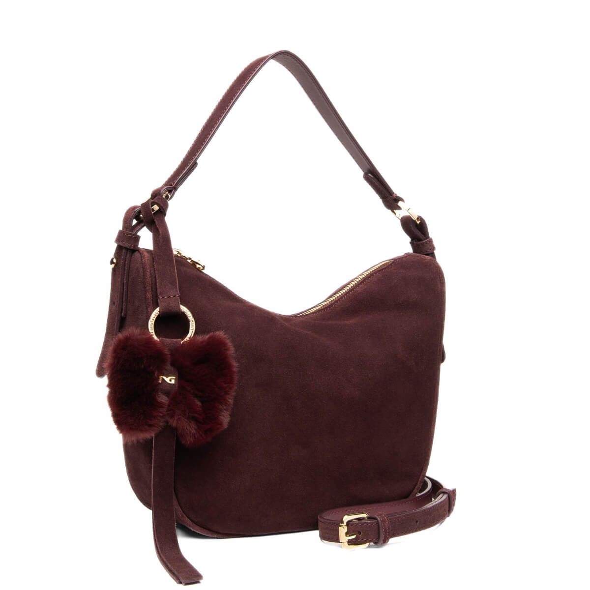 NERO GIARDINI BORSA A SPALLA CAMOSCIO I644343D 613 BORDEAUX